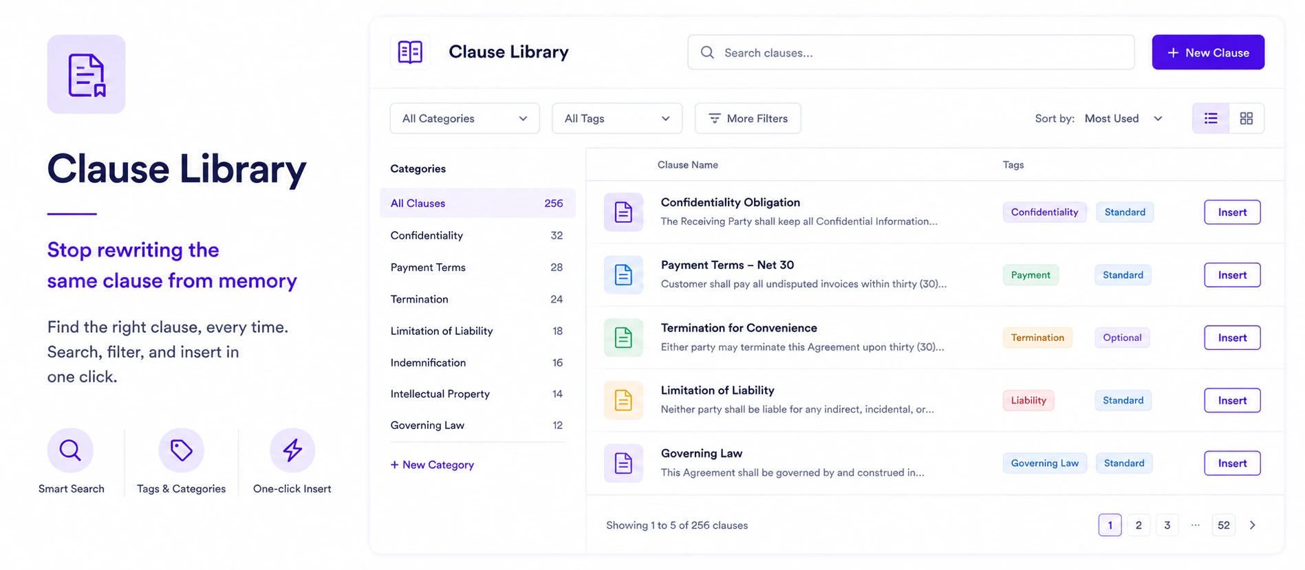 CLMS 360 Clause Library product screenshot