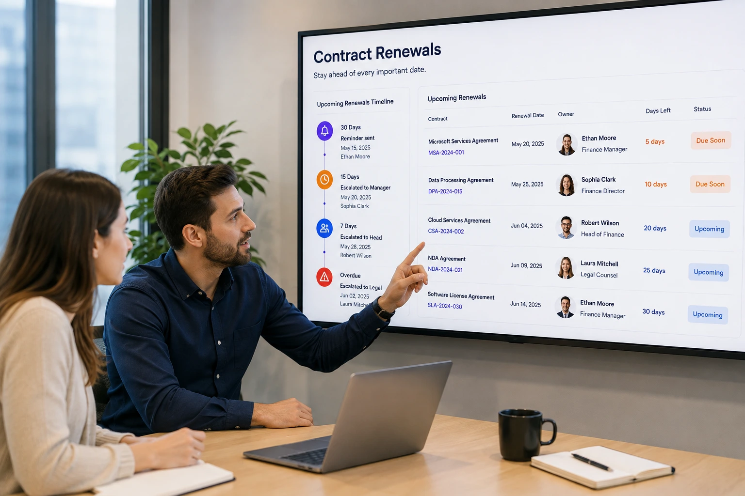 CLMS 360 Contract Renewal Management dashboard